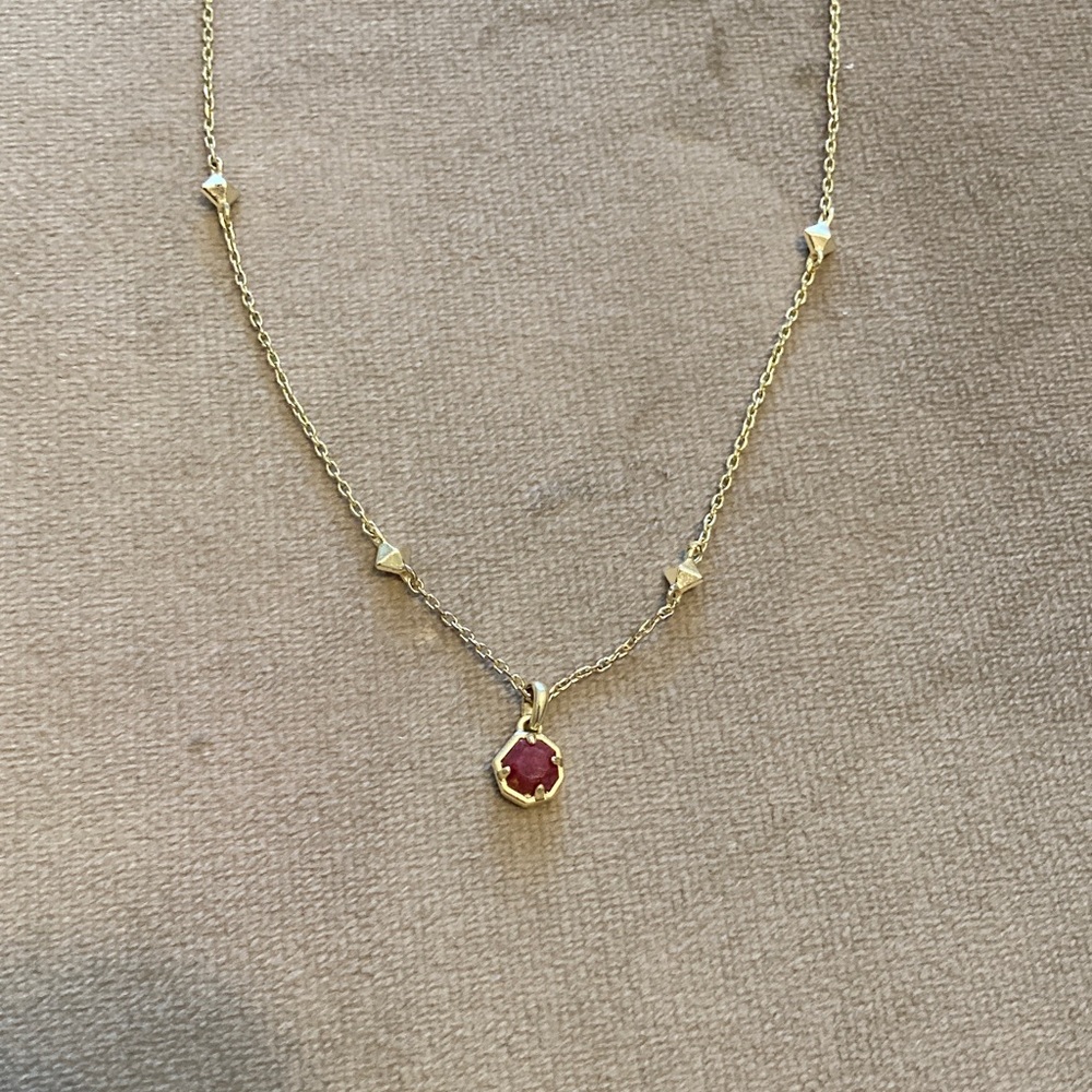Kendra Scott Gold Nola Necklace with Red/Burgundy Pendant